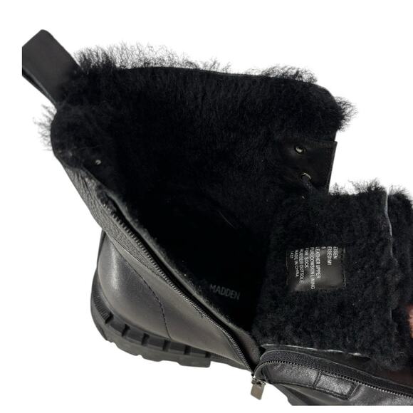 Steve Madden Eisen Black Leather Boots Mens Size 8 Combat Fur Lined Flaw main image 4